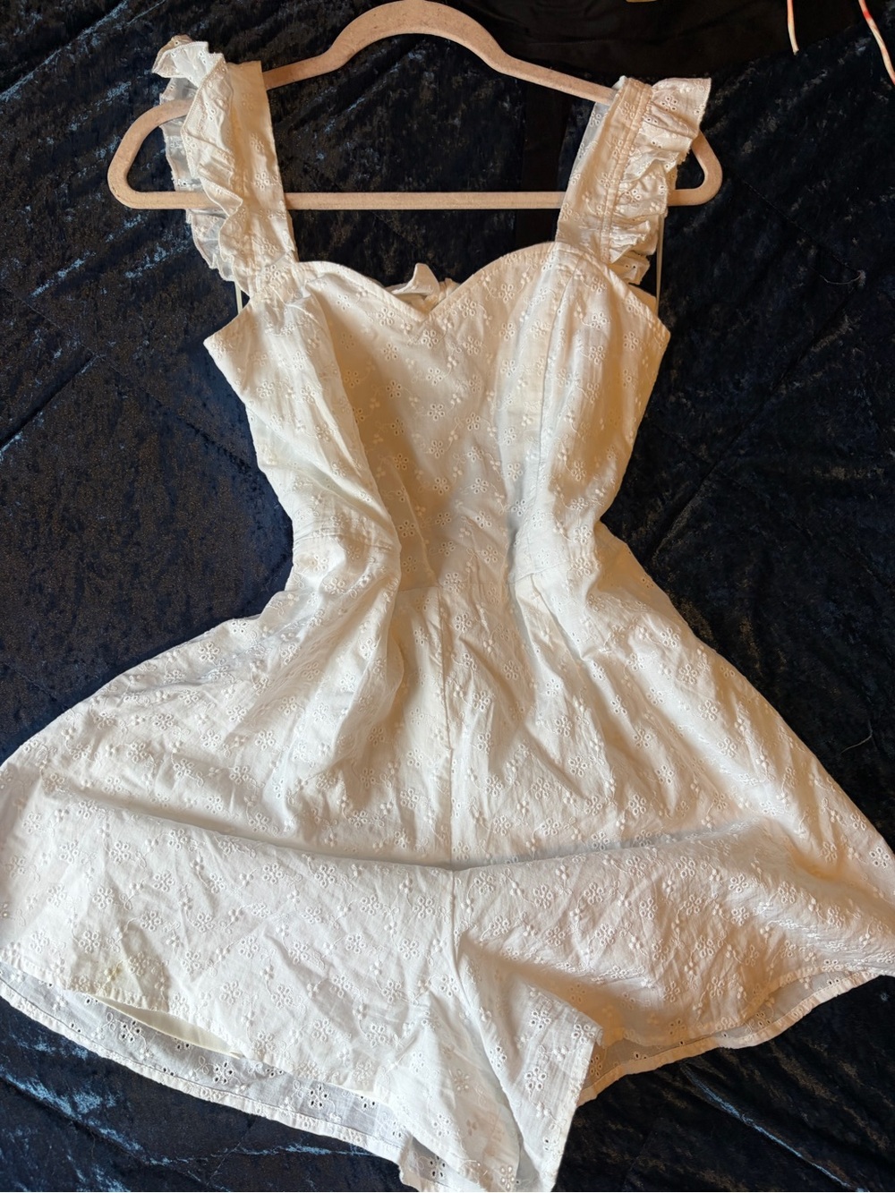 miami White Eyelet Romper with Ruffle Straps